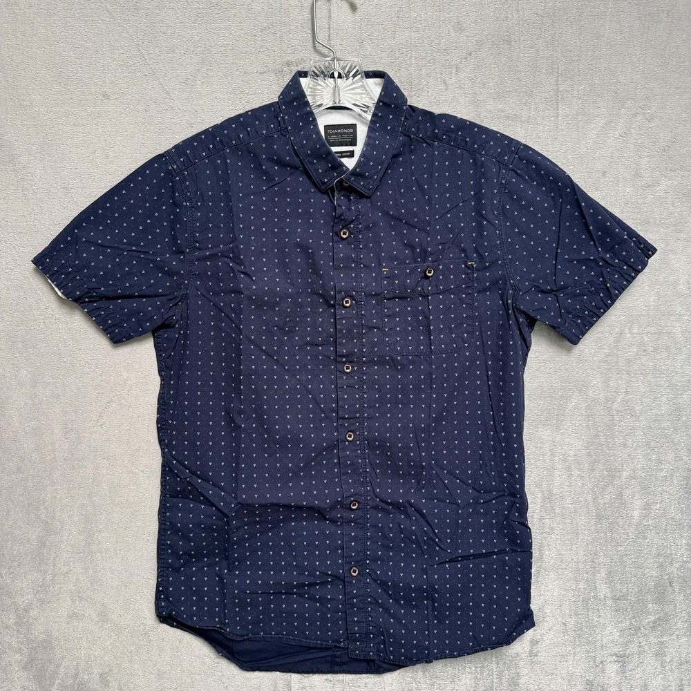 7 Diamonds Shirt Mens Small Blue‎ Geometric Pima Cotton Short Sleeve Button Up